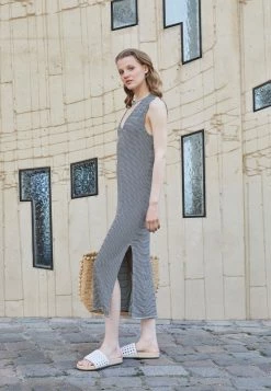 Rag & Bone MICHAL VNECK MIDI MUSCLE DRESS - Day Dress - Navy/white