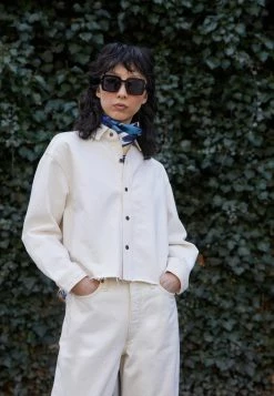 Rag & Bone CROP OVERSIZED SHIRT - Button-down Blouse - Ecru