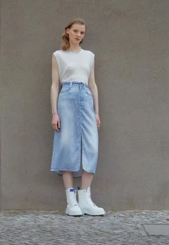 Rag & Bone LIQUID MIRAMAR MIDI SKIRT - A-line Skirt - Blue Denim