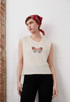 Rag & Bone BUTTERFLY CROPPED MUSCLE WHITE LABEL - Print T-shirt - White